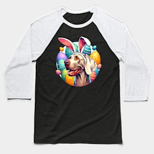 Weimaraner Sports Bunny Ears Amidst Easter Celebrations Baseball T-Shirt